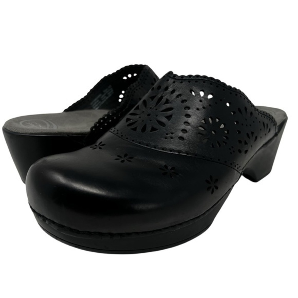 Dansko Black Floral Cut-Out Mules